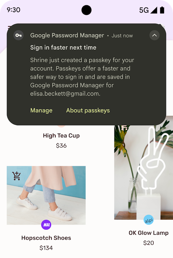 Pesan konfirmasi untuk pembuatan kunci sandi otomatis