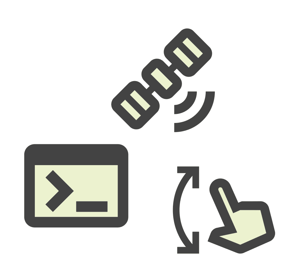 Drie groene pictogrammen met zwarte omtrek