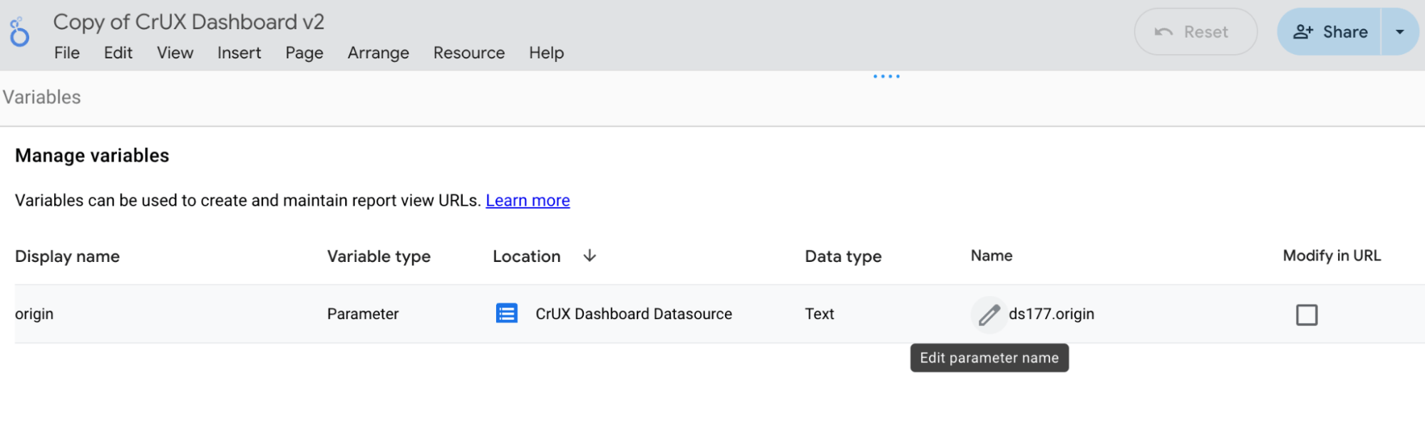 연필 아이콘을 사용하여 매개변수 이름을 수정할 수 있습니다.