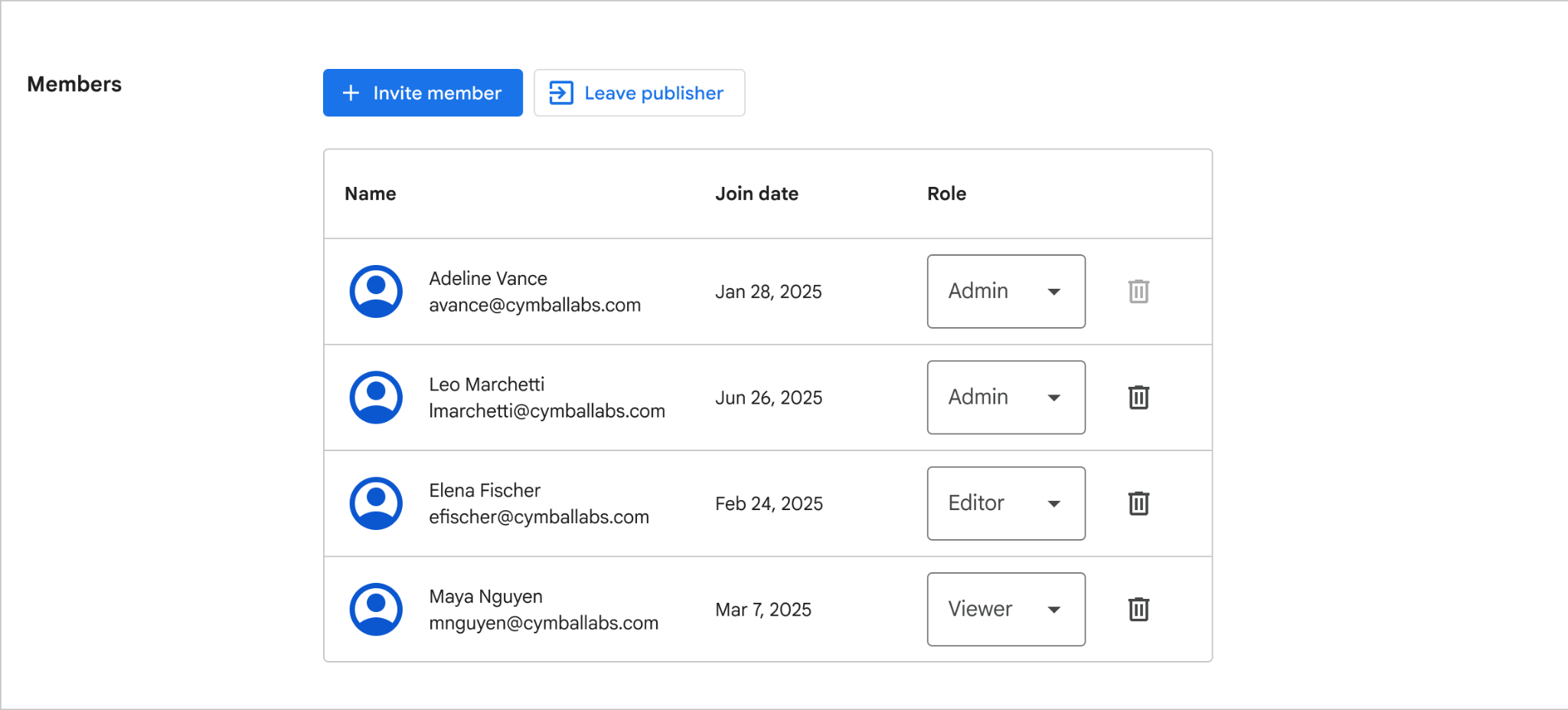 Member management in Developer Dashboard.