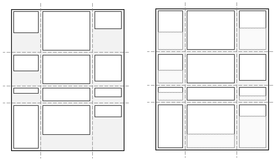 La grille place les éléments dans des pistes fixes.