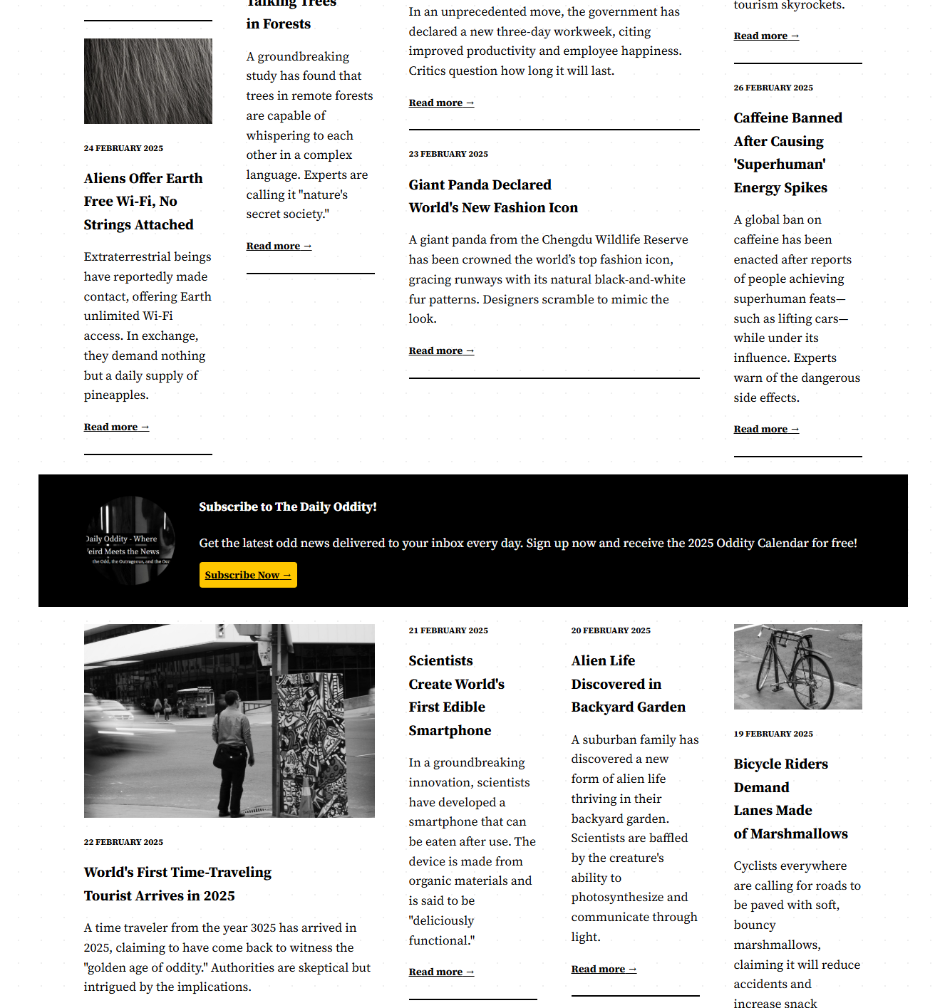 Layout einer Nachrichtenwebsite mit einem Banner, das sich über die gesamte Fläche erstreckt.