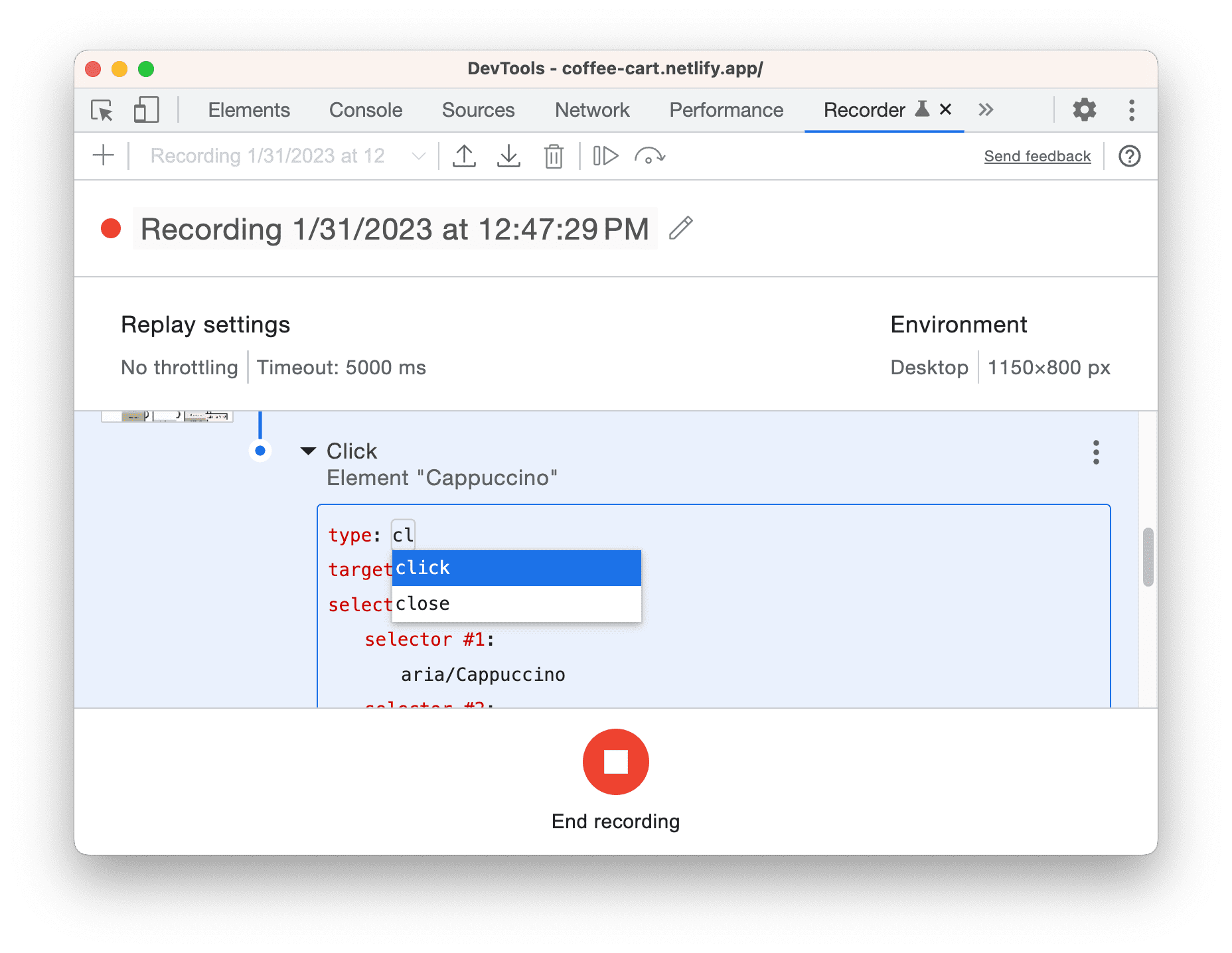 Editing during user flow recording.