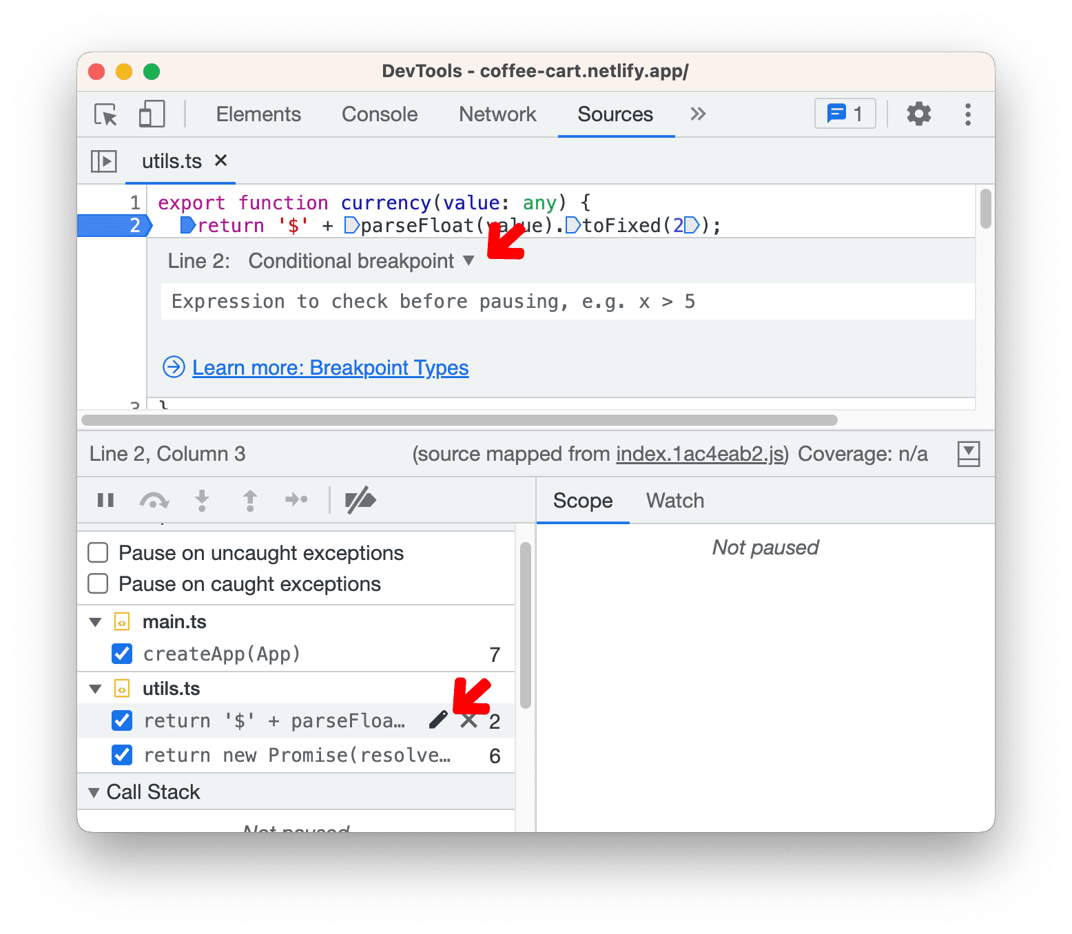 תיבת דו-שיח לעריכת נקודת עצירה.