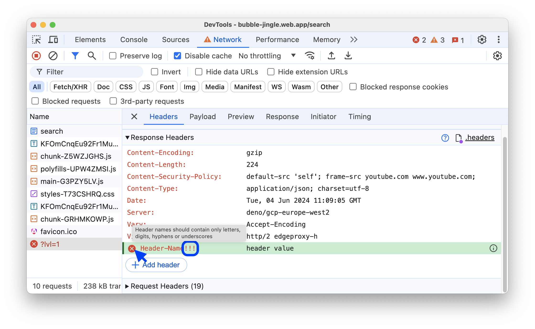 האזהרה שמופיעה לצד שם של כותרת עם תווים לא נתמכים.