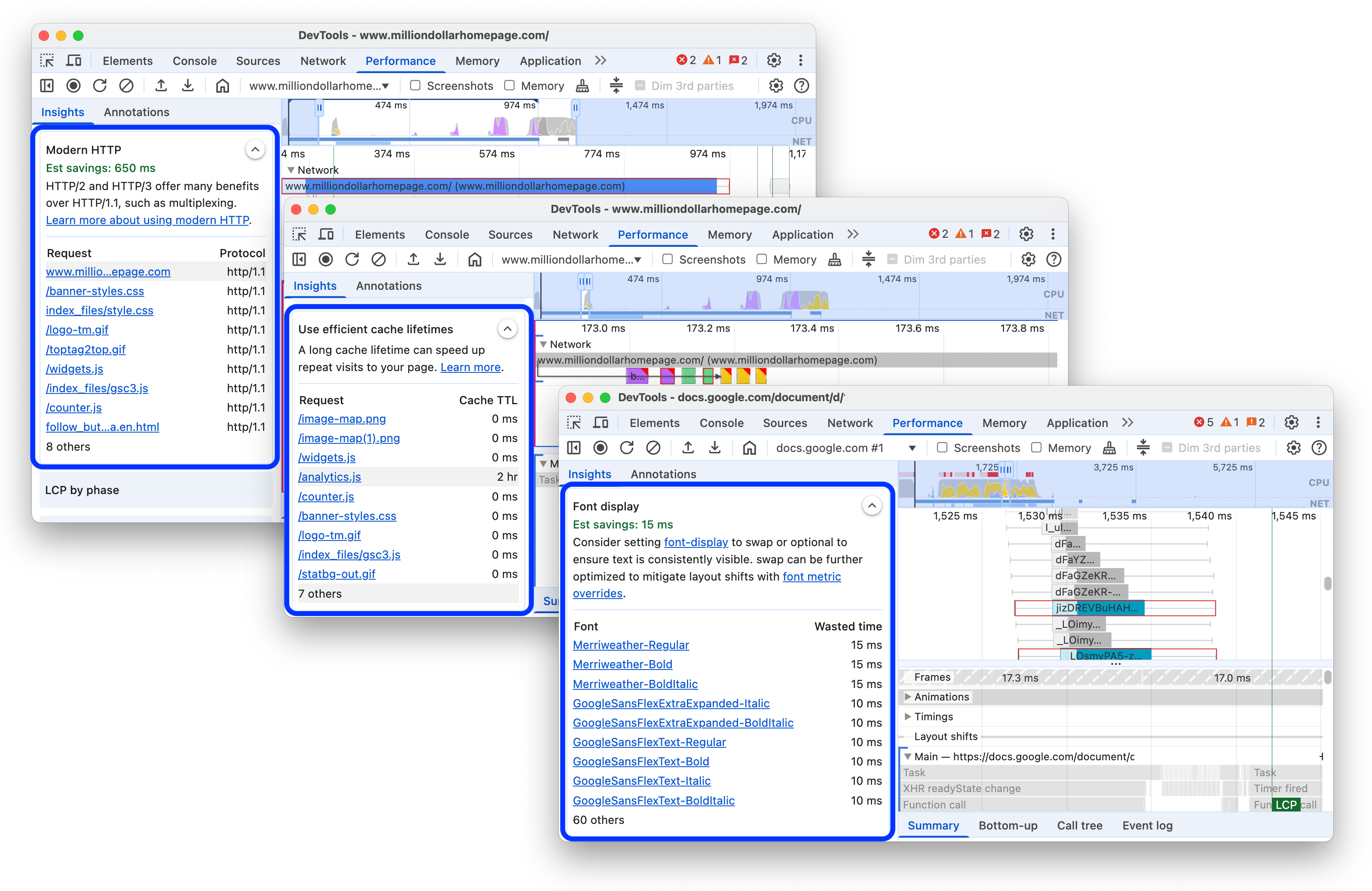 שלוש תובנות חדשות בכרטיסייה &#39;תובנות&#39;.