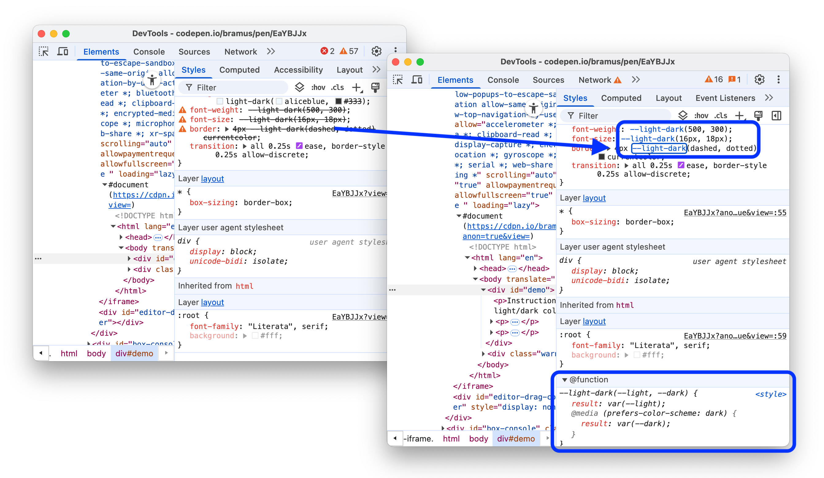 連結自訂函式名稱前後的對應區段。