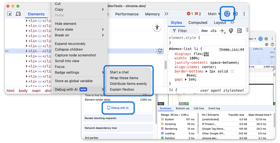 I nuovi punti di accesso all'assistenza AI in DevTools