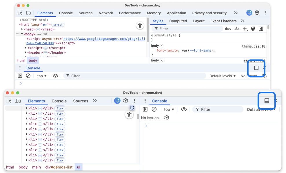 抽屉式导航栏中的新切换开关,用于更改方向