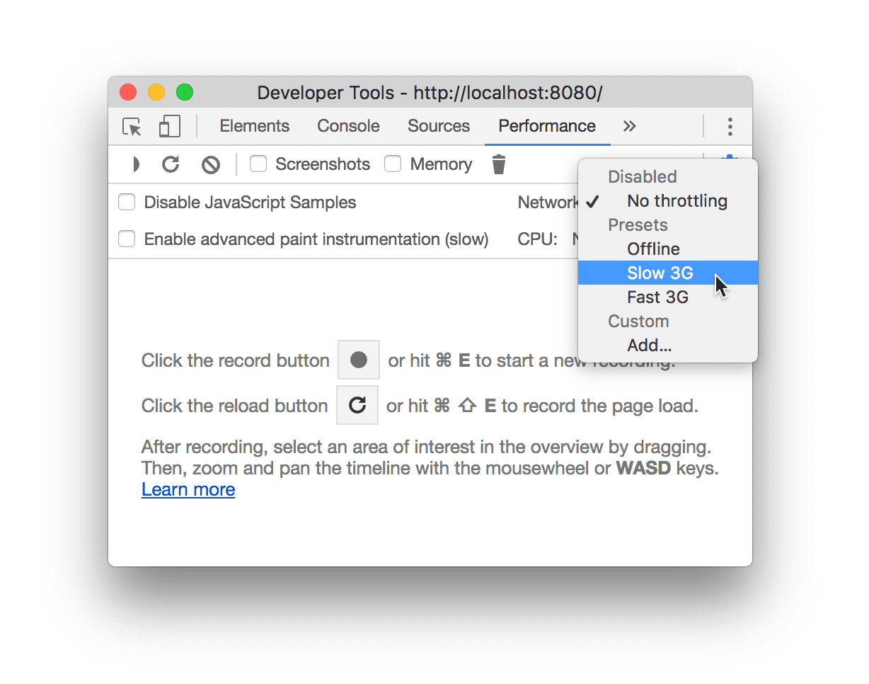 The new network throttling options