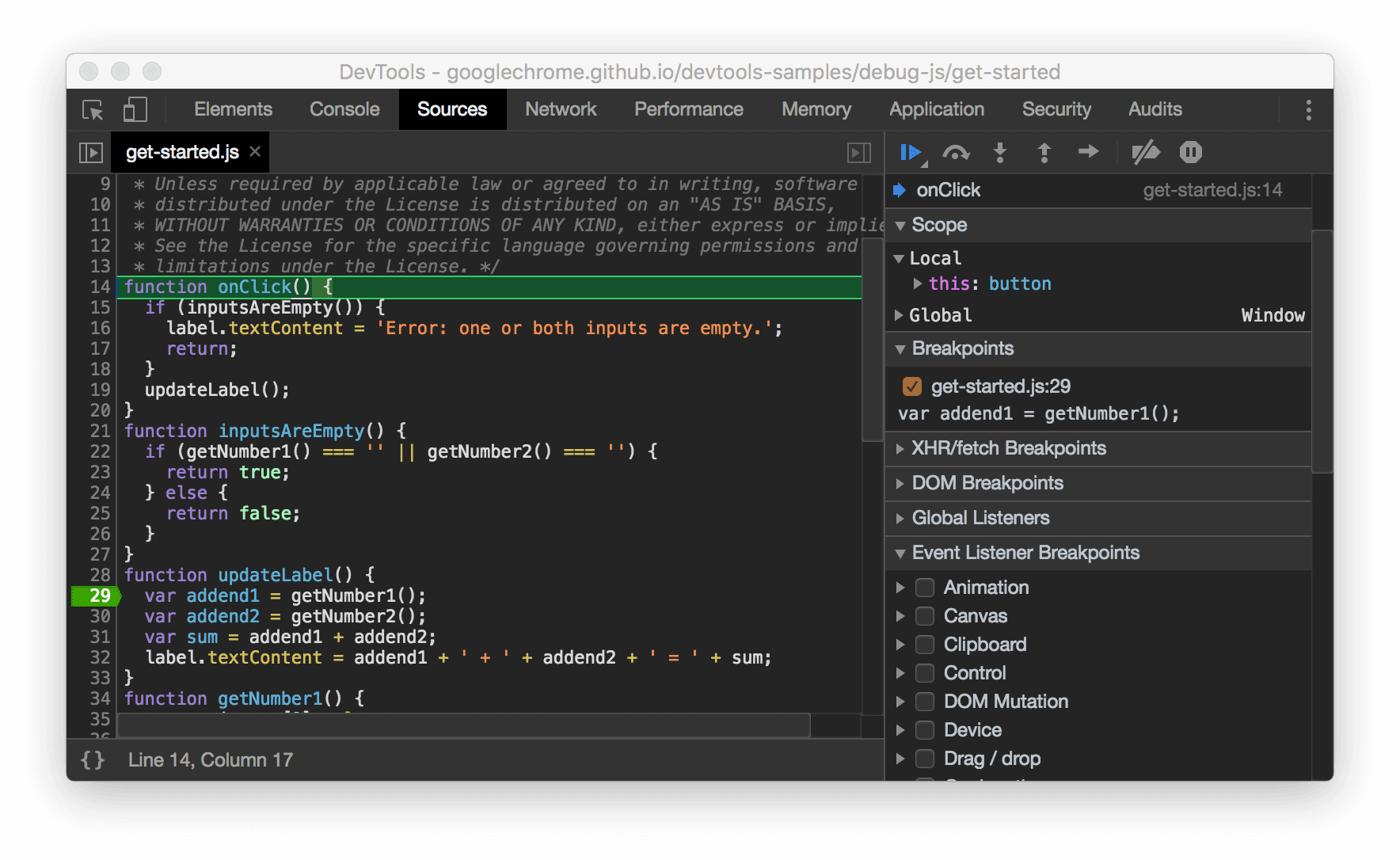 צילום מסך של סמל נקודת עצירה חדש וערכת הצבעים של השורה הנוכחית של ההרצה.