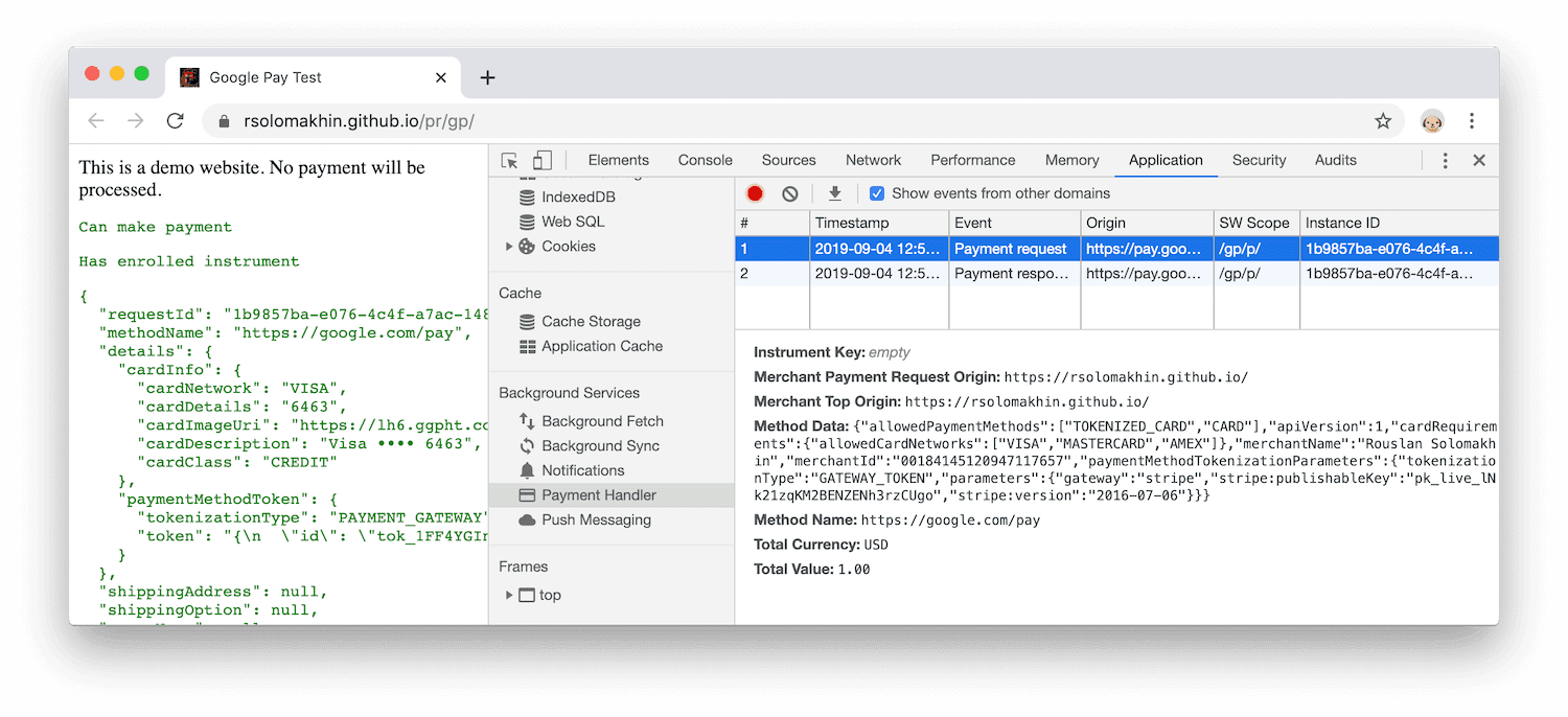 צפייה באירוע של Payment Handler.
