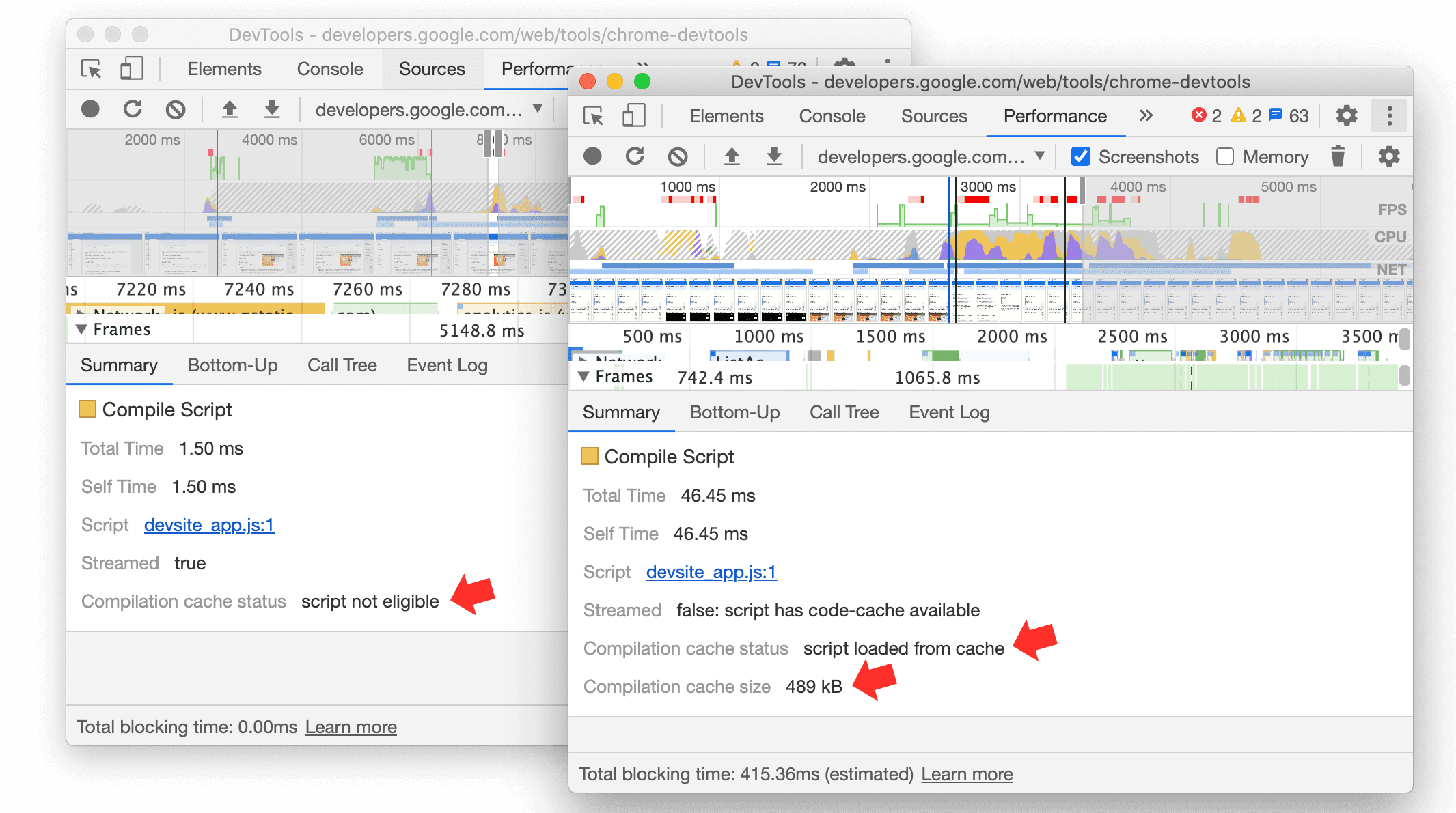 JavaScript compilation cache information