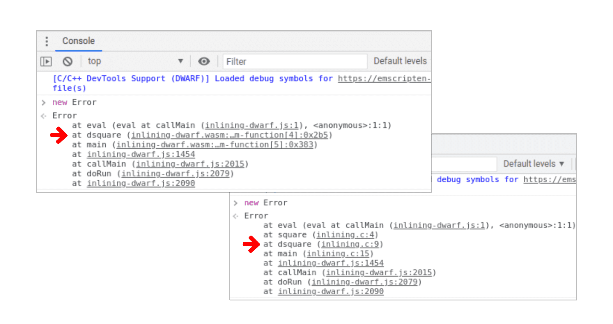 Proper error stack traces for Wasm debugging