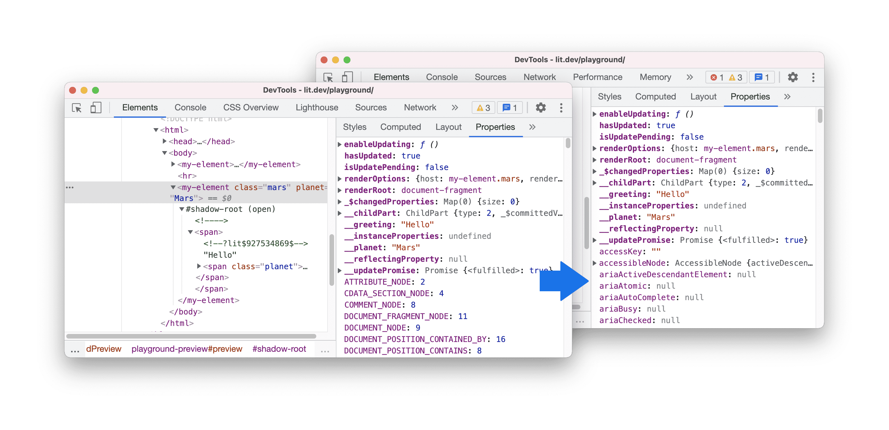 The display of properties in the Properties pane