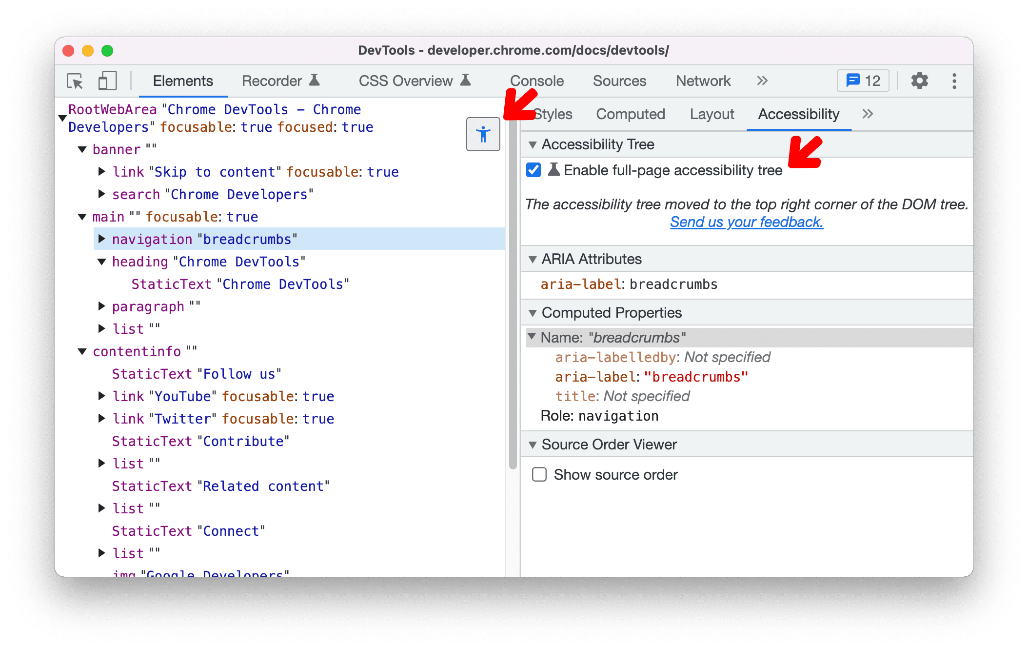 Full-page accessibility tree