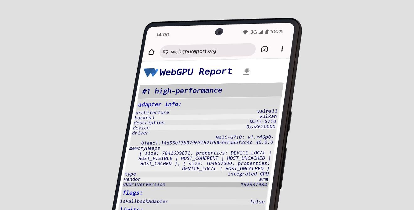 Скриншот https://webgpureport.org с vkDriverVersion в информации об адаптере.