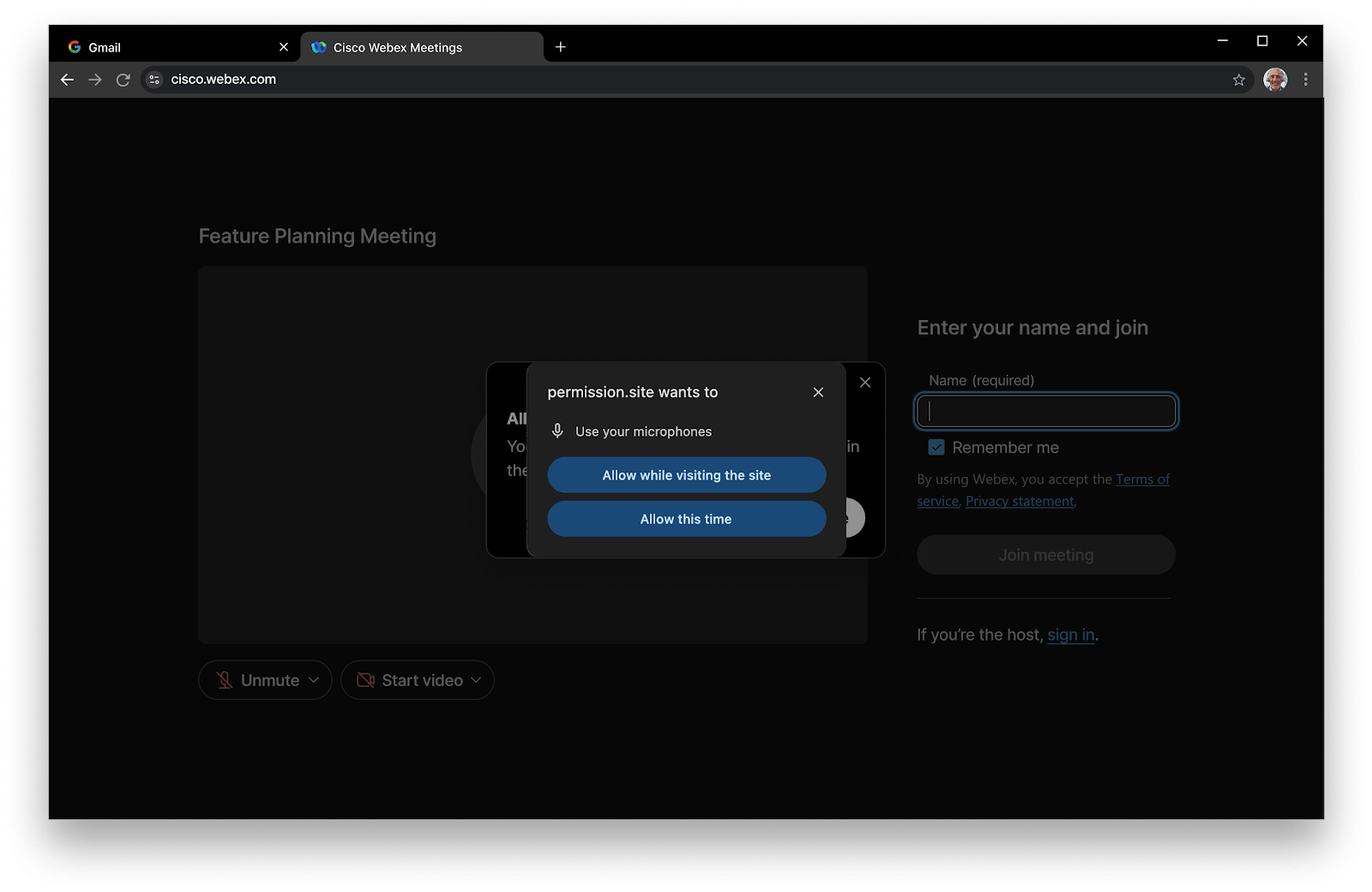 Lời nhắc cấp quyền có lựa chọn cho phép một lần.