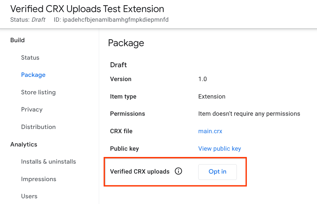 বিকাশকারী ড্যাশবোর্ডে অপ্ট ইন বোতাম