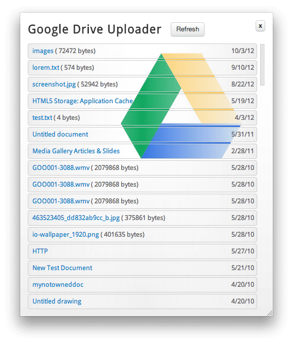 Fetched list of files in Google Drive Uploader