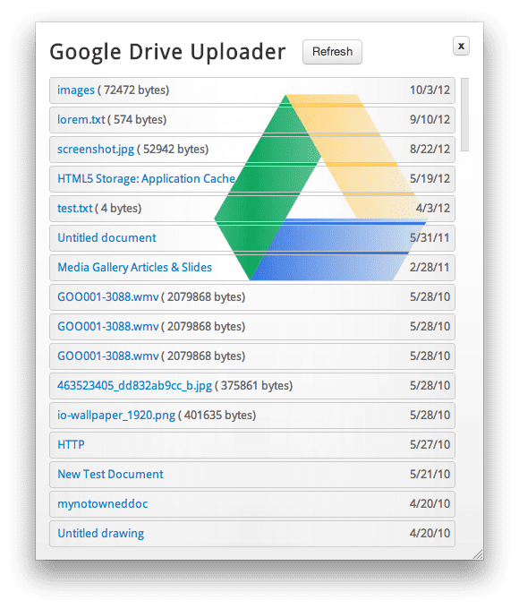 فهرست فایلها در آپلودکننده Google Drive واکشی شده است