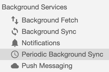 The Application panel showing the Periodic Background Sync section