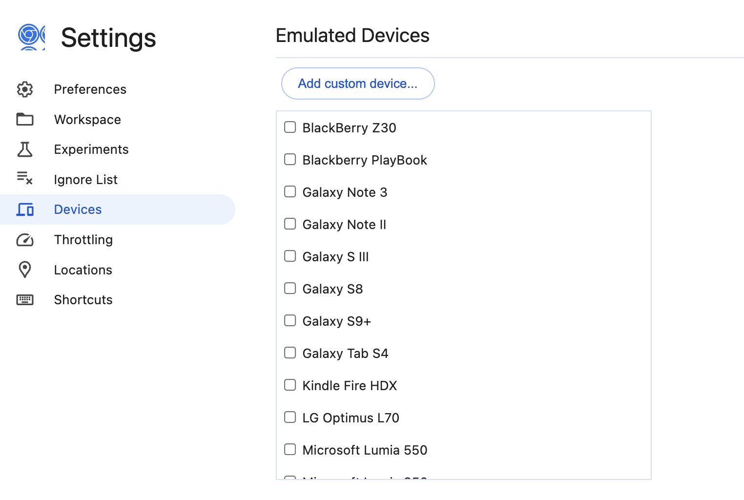 Screenshot of Devices setting