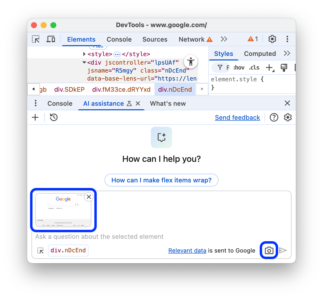 Tombol 'Ambil screenshot' dan screenshot terlampir di kolom input.