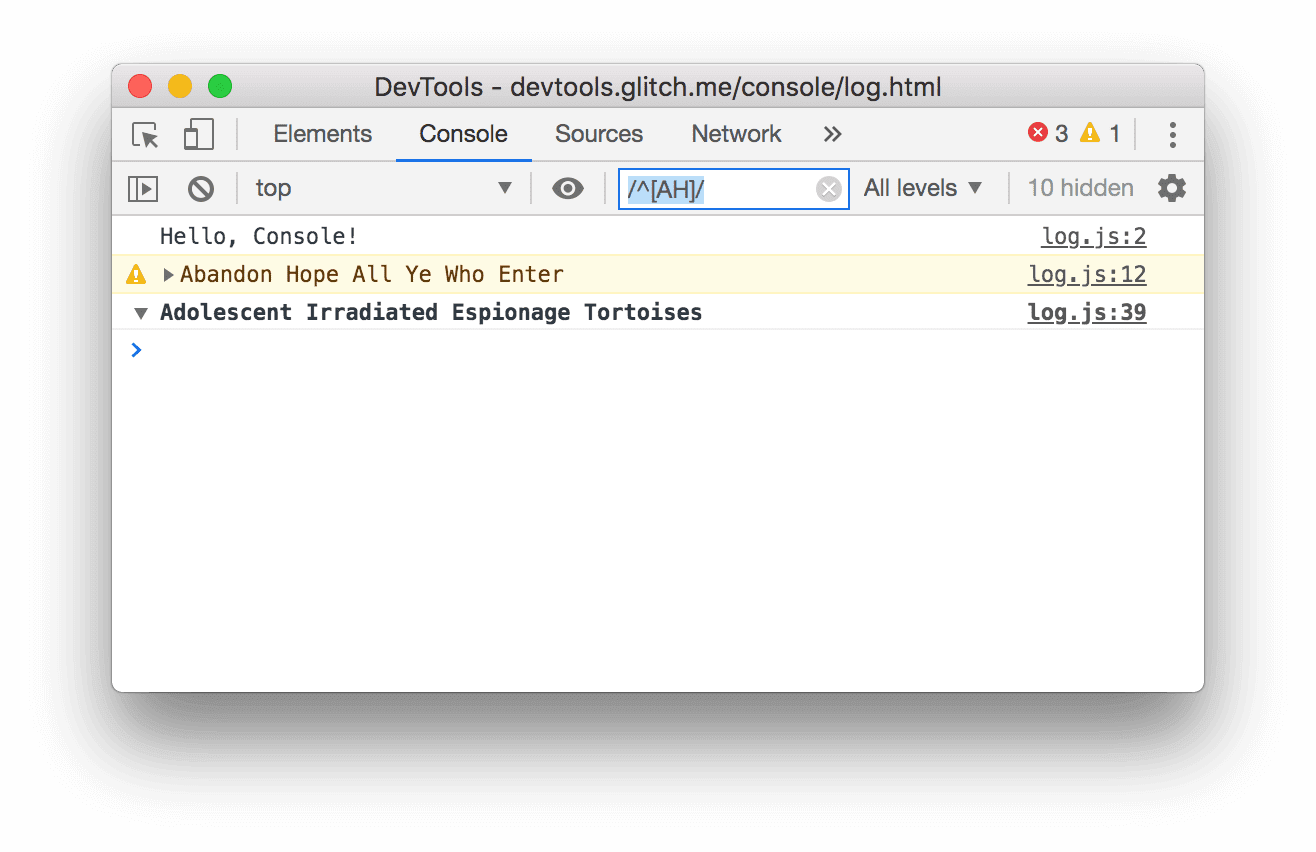 Filtrage de tous les messages qui ne correspondent pas au format &quot;/^[AH]/&quot;.
