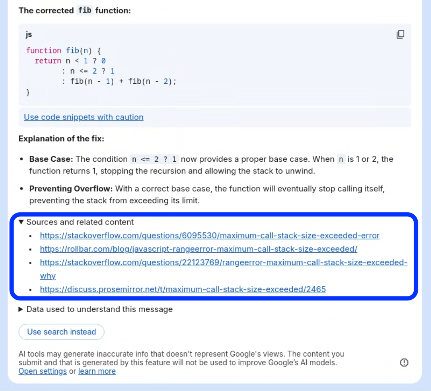 Rozwinięta sekcja „Źródła i powiązane treści”.