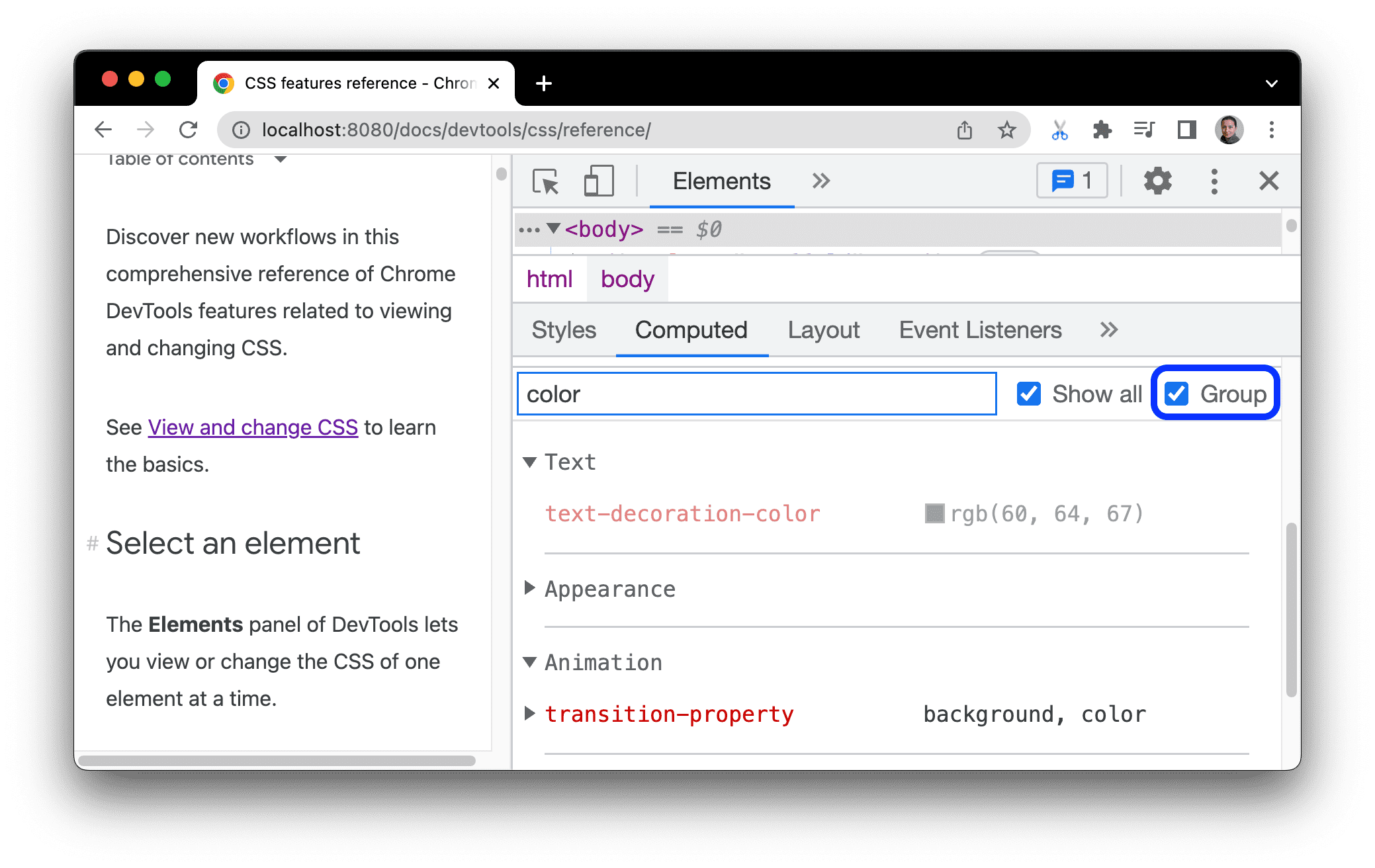 Grouping filtered properties.