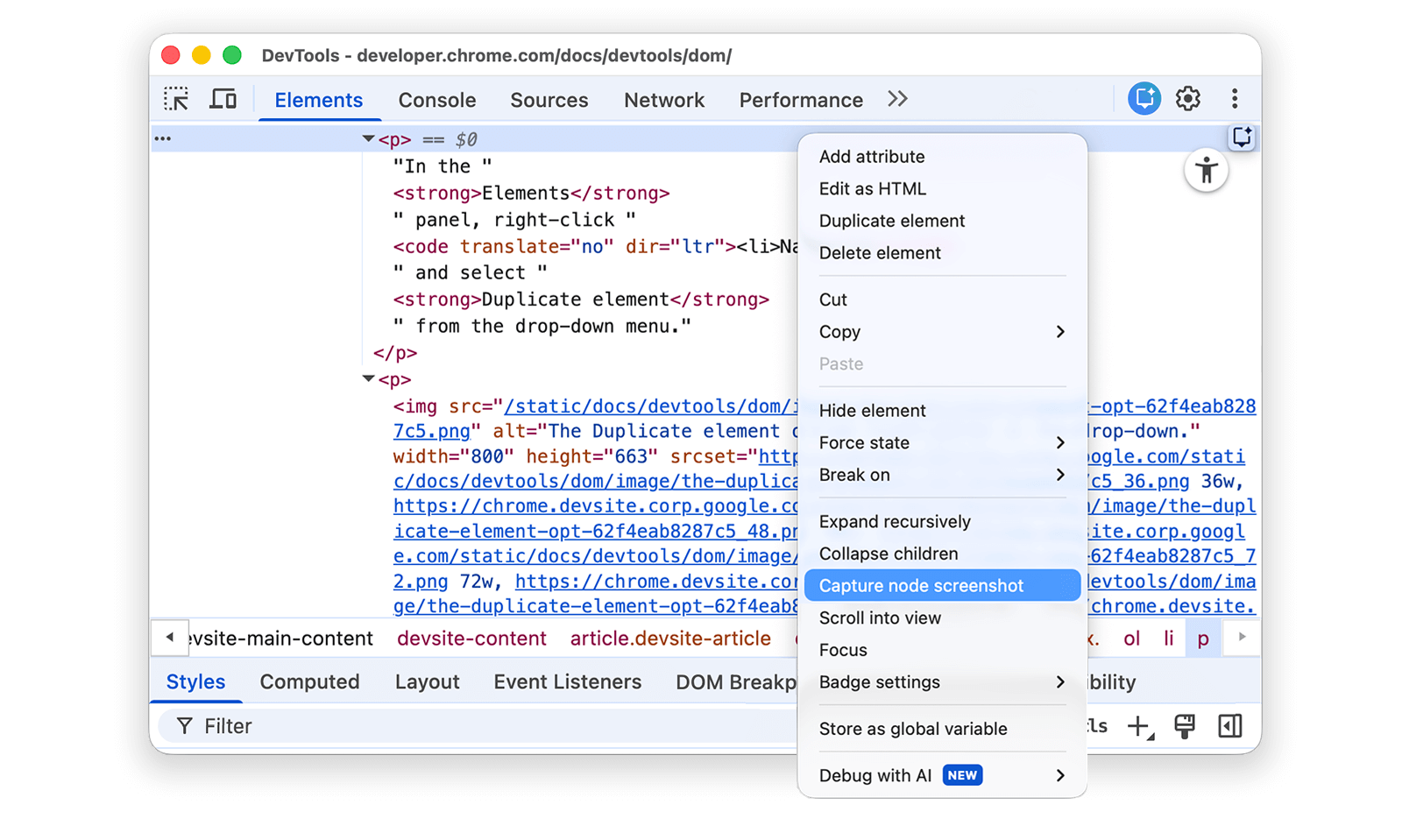 Er wordt een screenshot gemaakt van een knooppunt.
