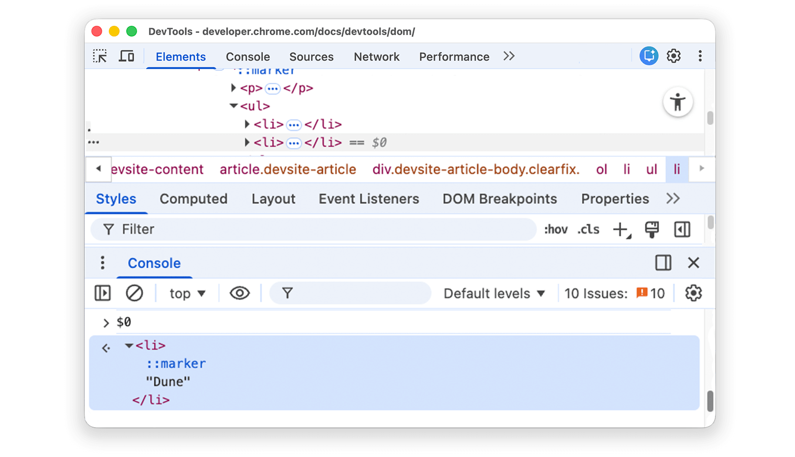 콘솔의 두 번째 $0 표현식 결과