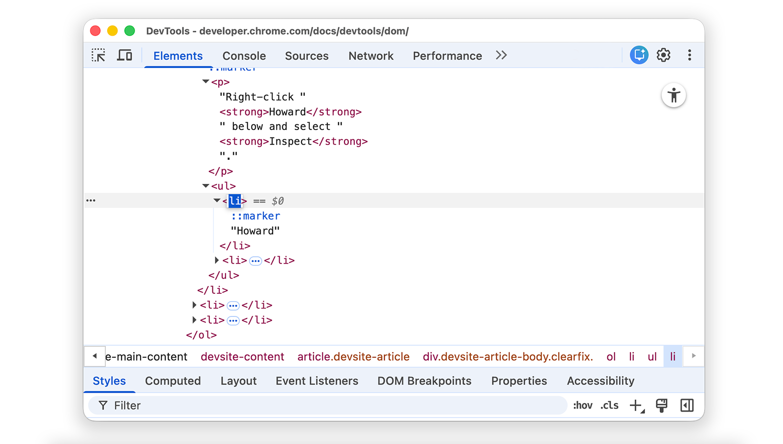 เมื่อคลิกแล้ว ระบบจะไฮไลต์โหนดเพื่อระบุว่ามีการเลือก