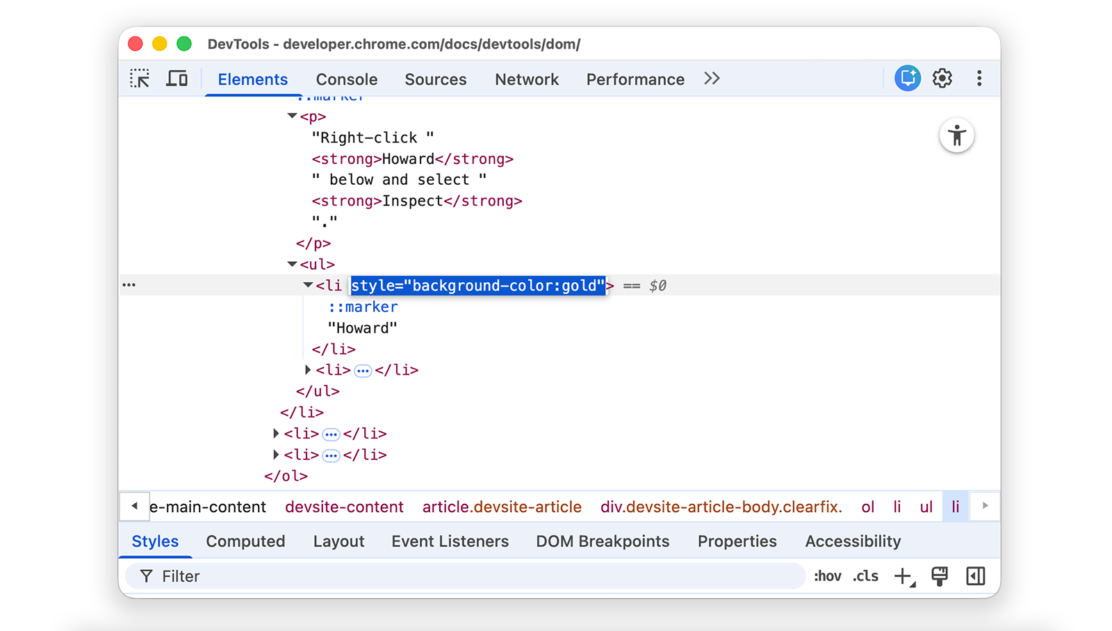 Добавление атрибута стиля к узлу