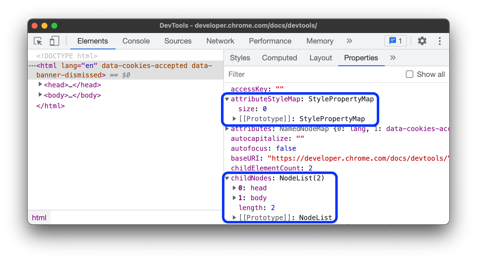 Collapsible properties.