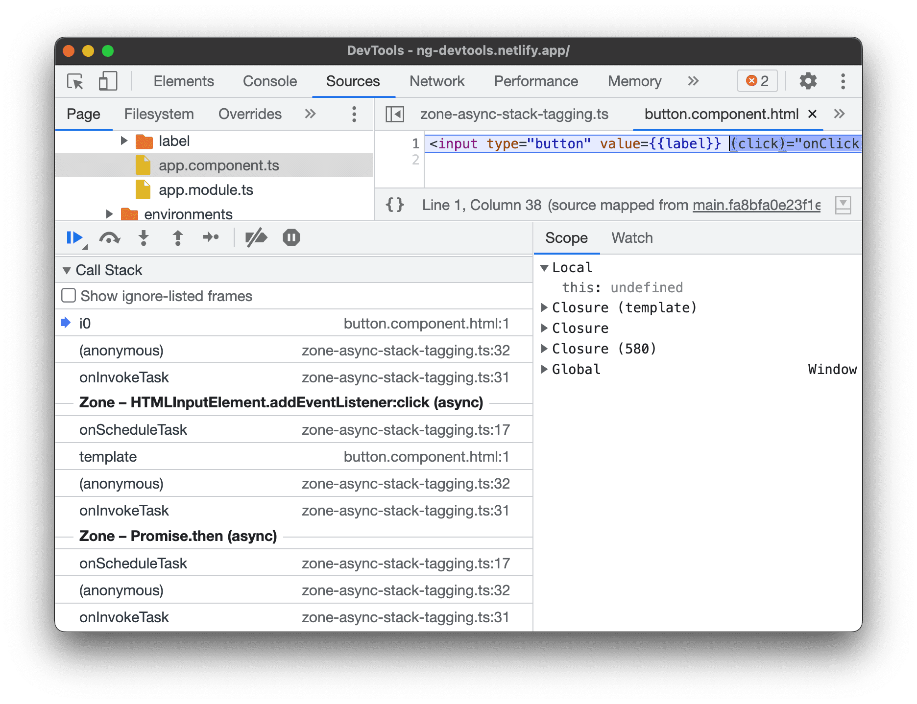 Async call frames.