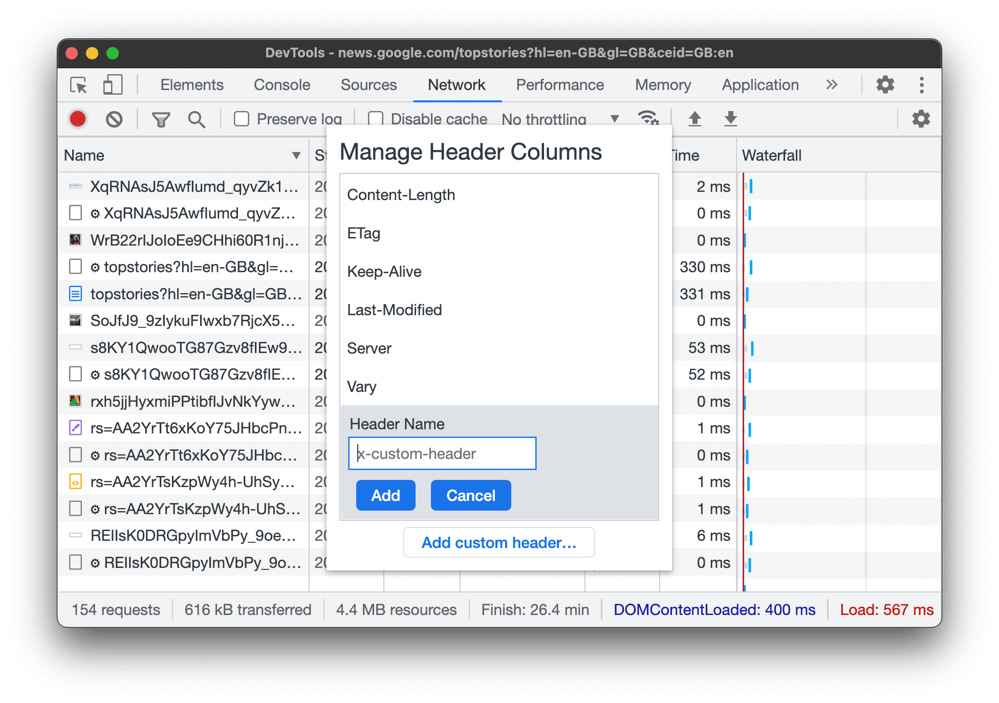 Adding a custom column to the Requests table.