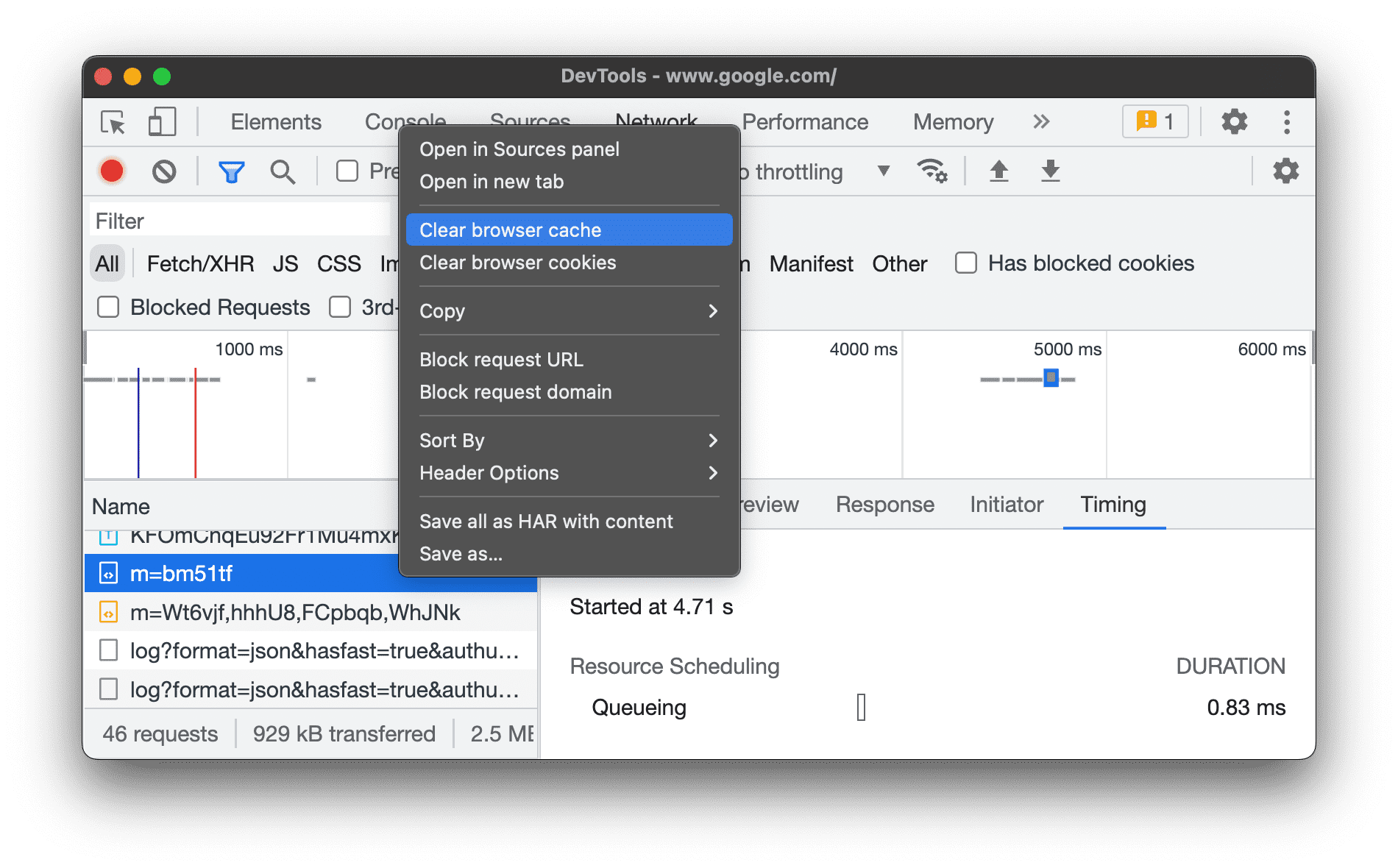 'ब्राउज़र की कैश मेमोरी मिटाएं' चुनना.