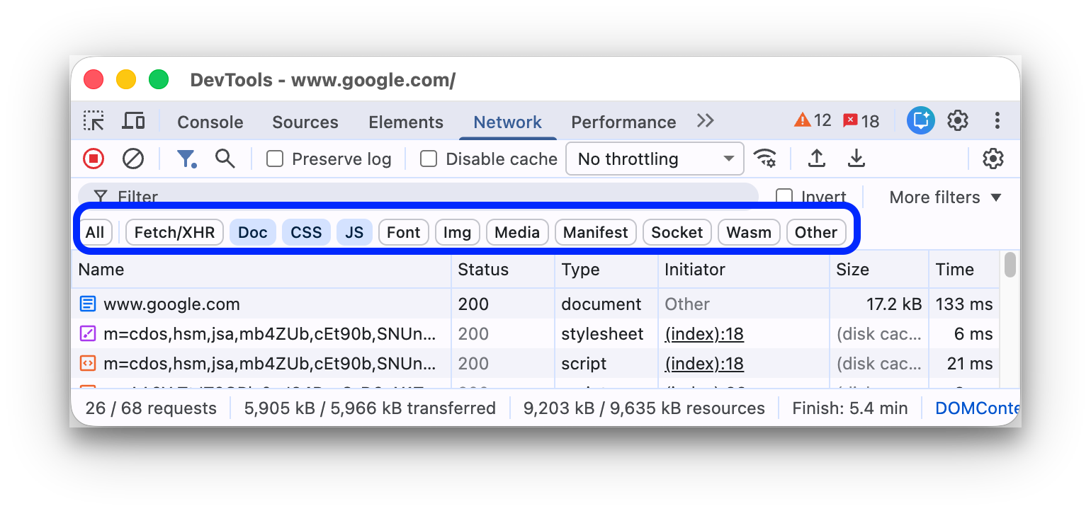 De typefilters gebruiken om CSS- en documentbronnen weer te geven.