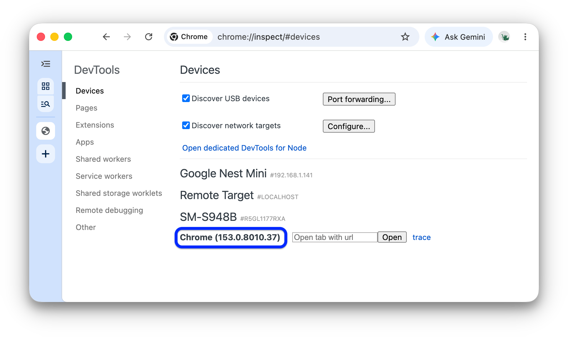 De versie van Chrome die op het apparaat draait.