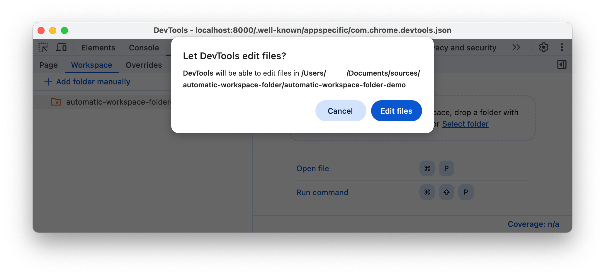 DevTools ফোল্ডারে অ্যাক্সেস করার জন্য অনুরোধ করুন।