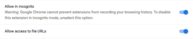 Bestands-URL's en incognitomodus toestaan op de extensiedetailpagina