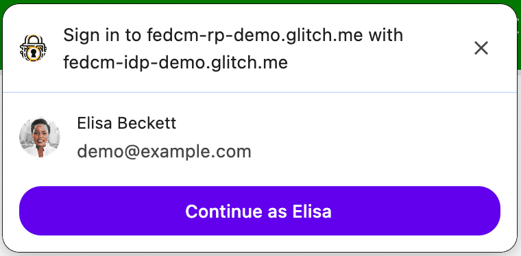 Một hộp thoại ở chế độ thụ động FedCM không hiển thị thông báo trên giao diện người dùng công bố.