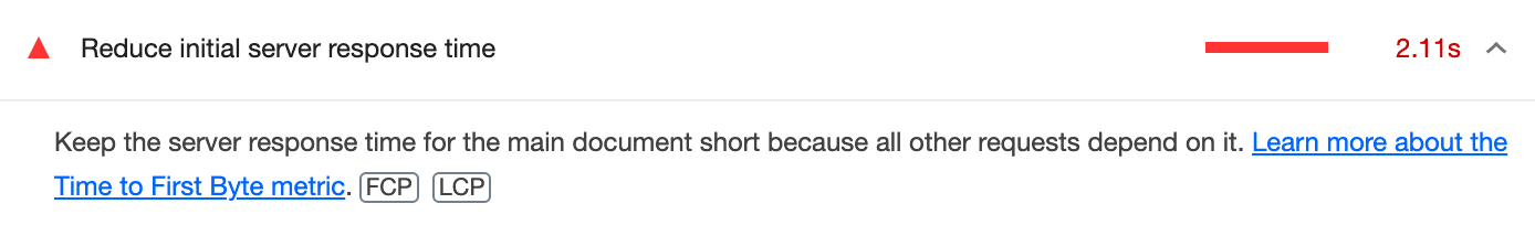 A screenshot of the Lighthouse Server response times are low audit