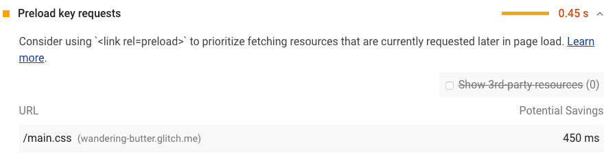 Lighthouse 사전 로드 키 요청 감사 스크린샷