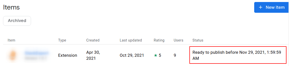 Chrome Web Mağazası'nda aşamalı öğe durumu